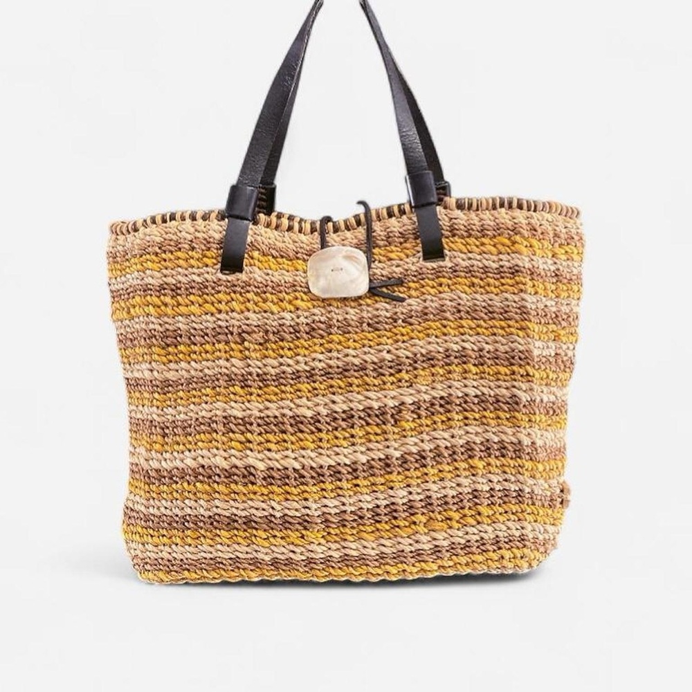 Nine west hand woven straw tote bag with leather straps